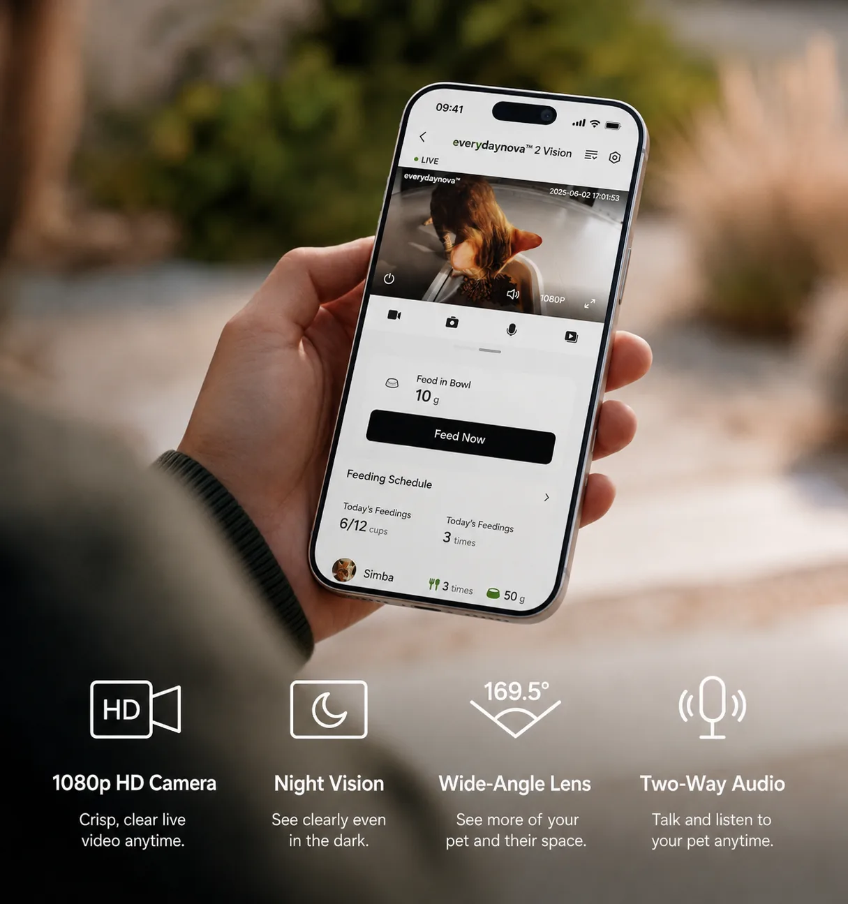 Live camera feed with night vision and two-way audio